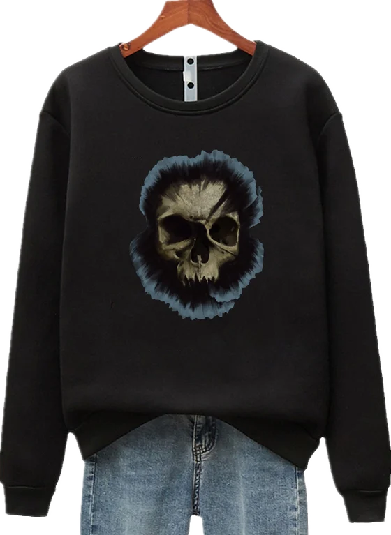 

McQueen Pullover Hoodies & Sweatshirts New Loose Outer Wear Skull Print Long Sleeve Crew Neck Women's Clothing