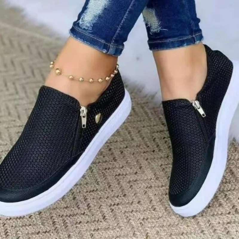 

Sneakers Women New Flat Shoes Slip-on Casual Sports Shoes Platform Sneakers Zipper Temperament Walking Shoes for Women