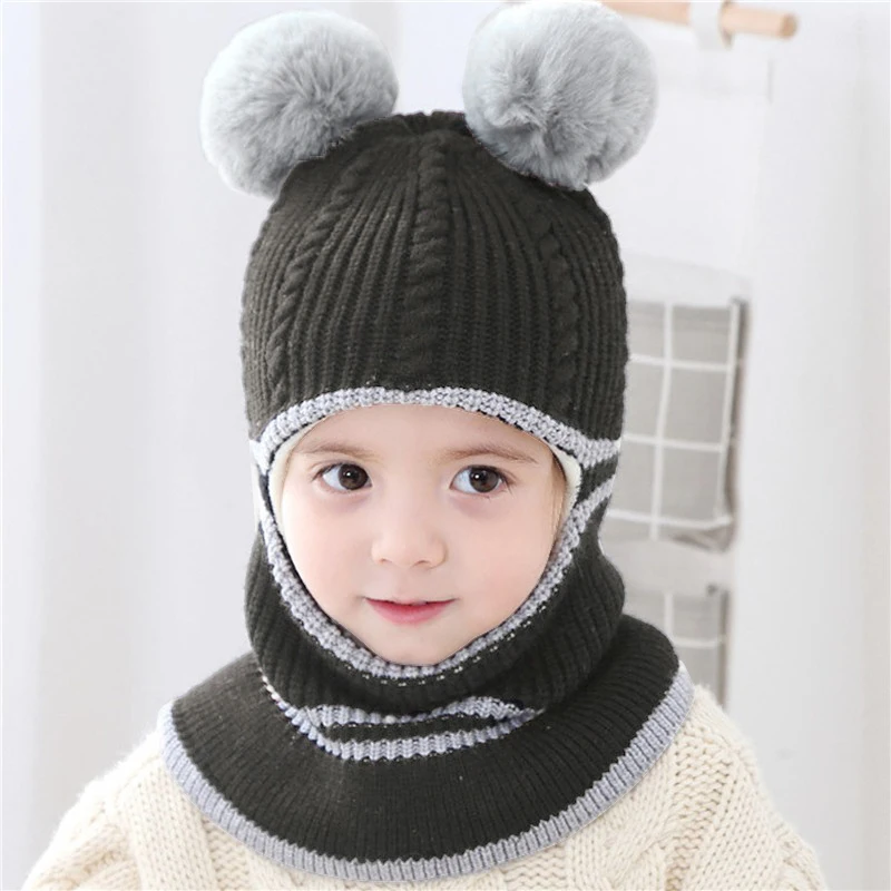 Новинка 2024 детская вязаная шапка шарф из двух предметов шапки с капюшоном и