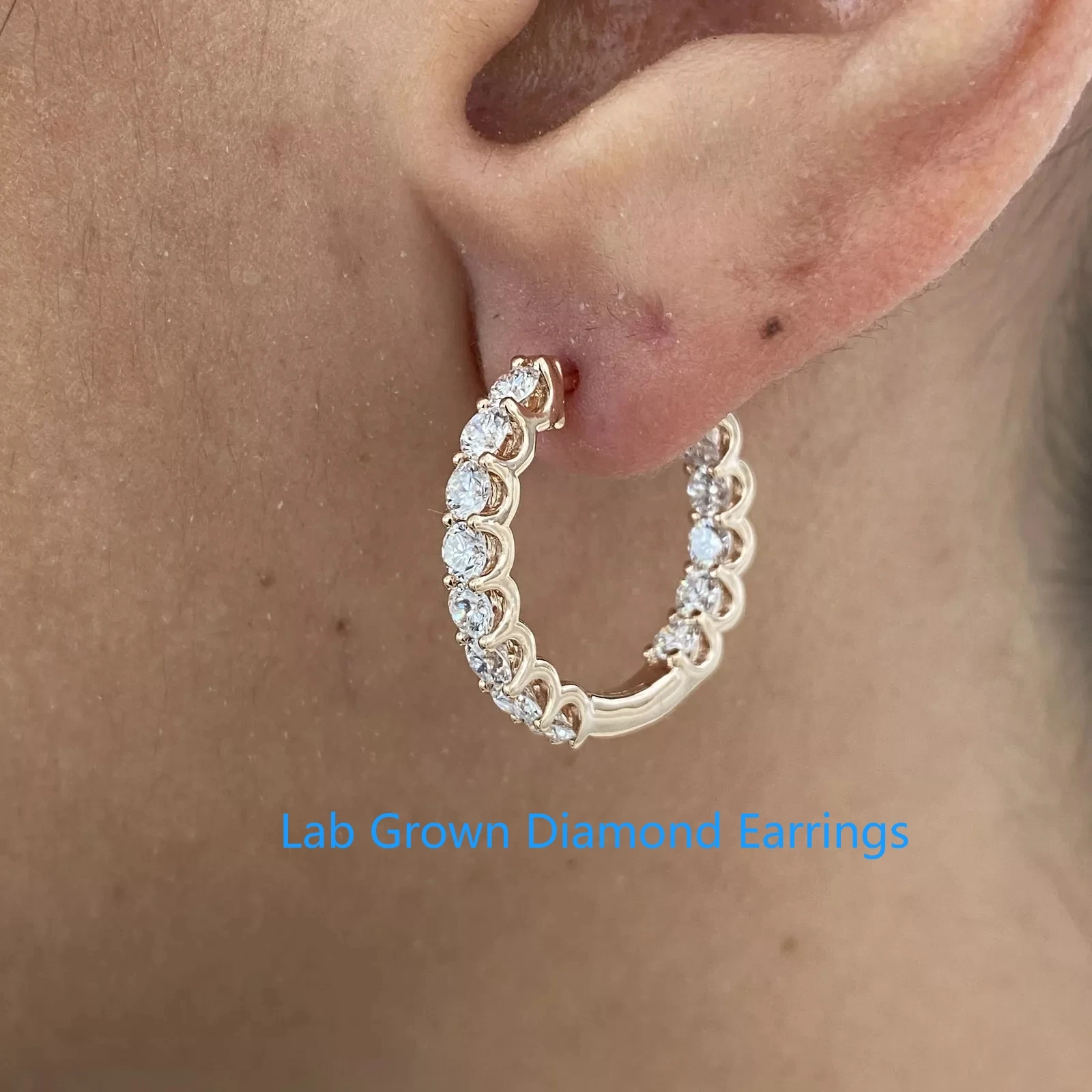 Фото Серьги-кольца AEAW с круглыми бриллиантами CVD HPHT Lab Grown 2,47 карата DEF VS-VVS, свадебные серьги из розового золота 14 карат для женщин, ювелирные украшения №1
