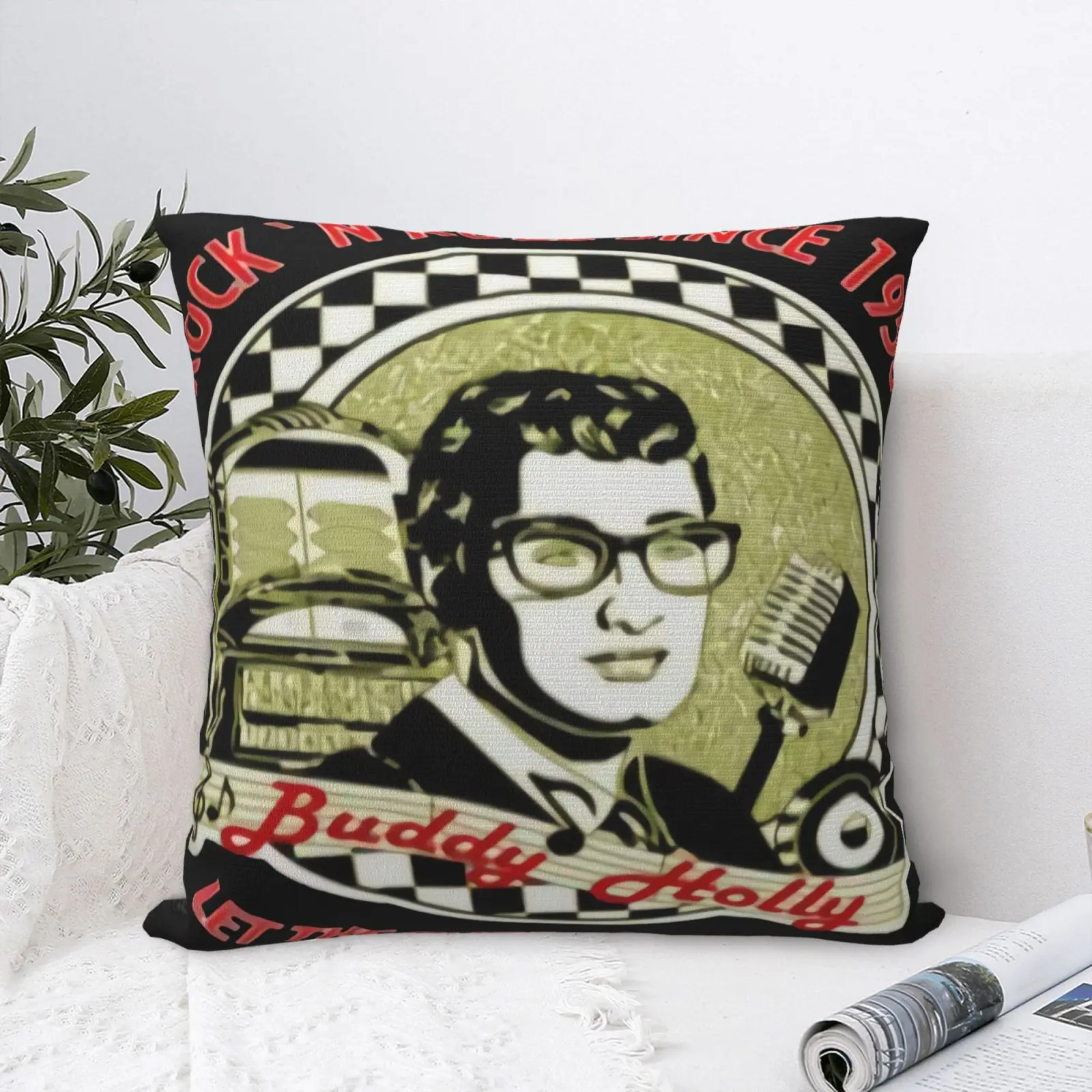 

Buddy Holly N Roll Pillow Case Throw Pillows Pillow Case Decorative Decorative Pillow Case Back Cushion Kawaii White And Black