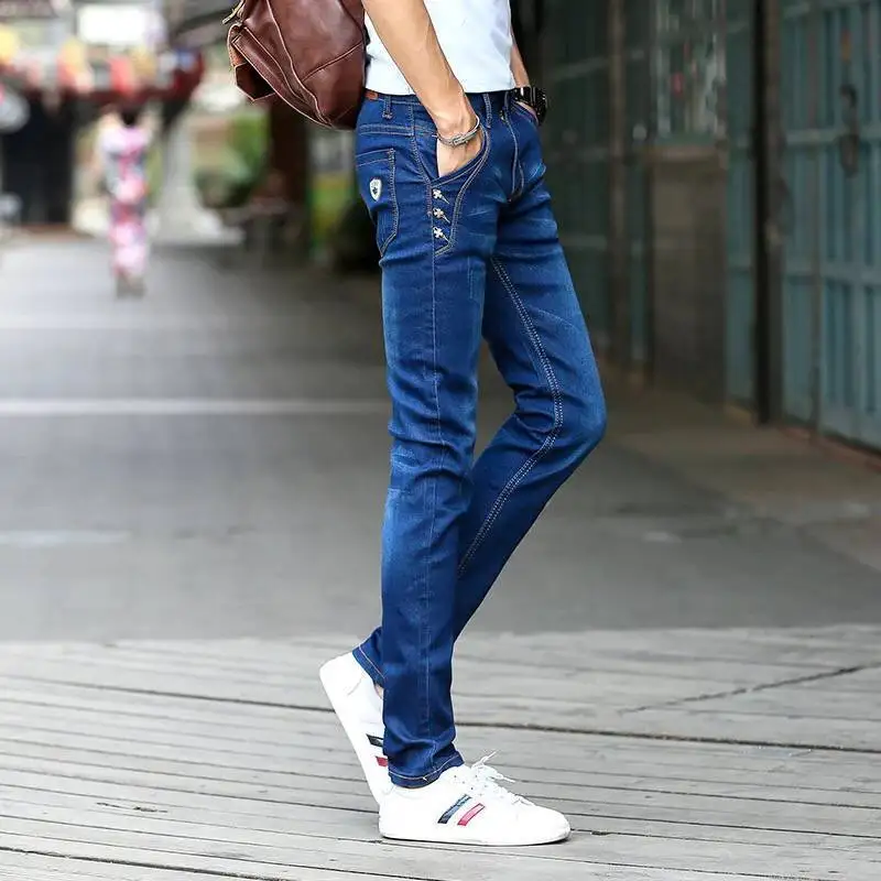 New Jeans Male Student Korean Style Trendy Slim Fit Skinny Ripped Ankle-Length Pants Stretch Versatile Casual Pants Male