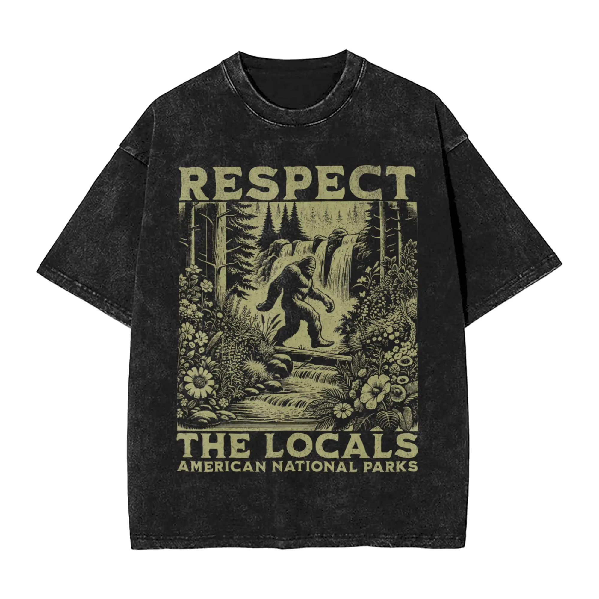 Фото Футболки Respect The Locals Bigfoot Sasquatch в стиле хип-хоп, с эффектом потертости, уличная мода, новинка для мужчин и женщин, уличная одежда №2