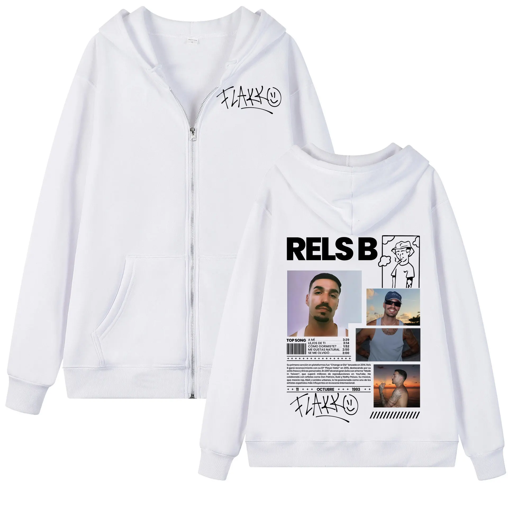Фото Толстовки на молнии с графическим принтом альбома Rapper Rels B, в стиле Harajuku, хип-хоп, повседневные флисовые свитшоты для мужчин и женщин №2