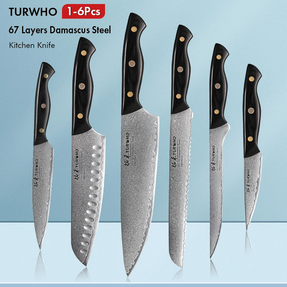 

1-6 шт., Набор японских кухонных ножей из дамасской стали