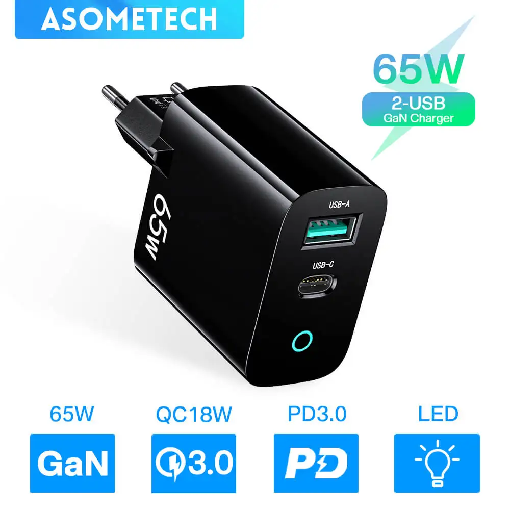 

65W GaN USB Charger Quick Charge Phone Charger QC PD USB C Fast Charger For iPhone 13 12 11 Samsung S20 S10 Macbook iPad Huawei