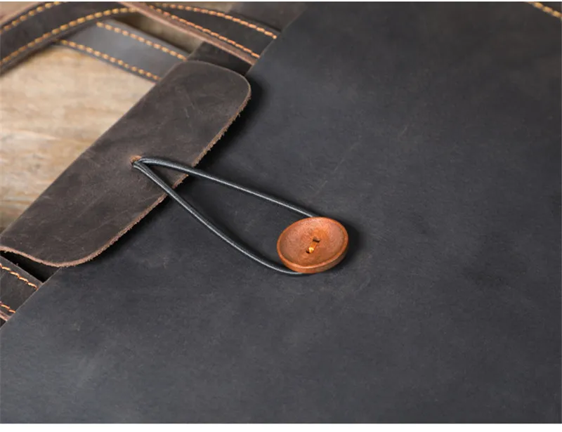 Vintage crazy horse cowhide men briefcase minimalist natural genuine leather laptop handbag business simple A4 file package