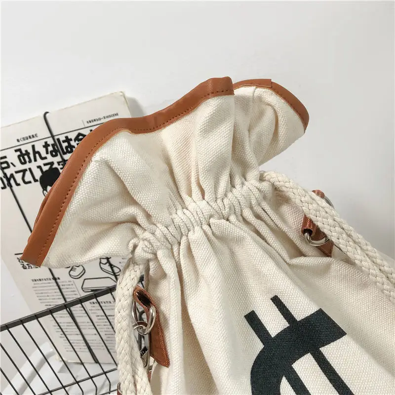 Men's women's Canvas tote bag Causual Crossbody Money Symbol  High-capacity Whte Bucket Bags For Traveling Gym Commute Backpack