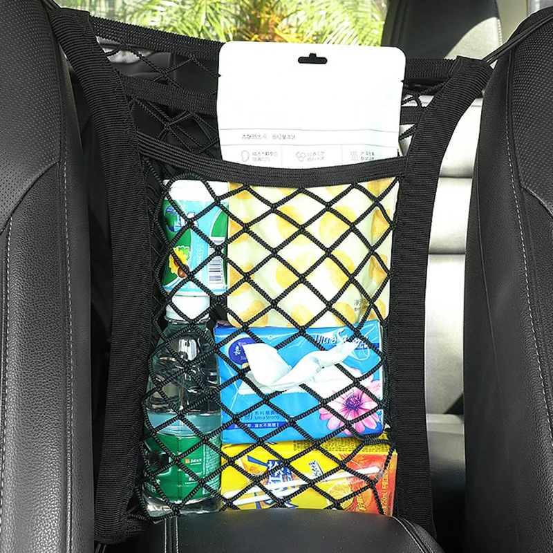 

Car Universal Hanging Bag Car Storage Protection Storage Bag Elastic Isolation Mesh Seat Back Mesh Car With Anti-Child Practical