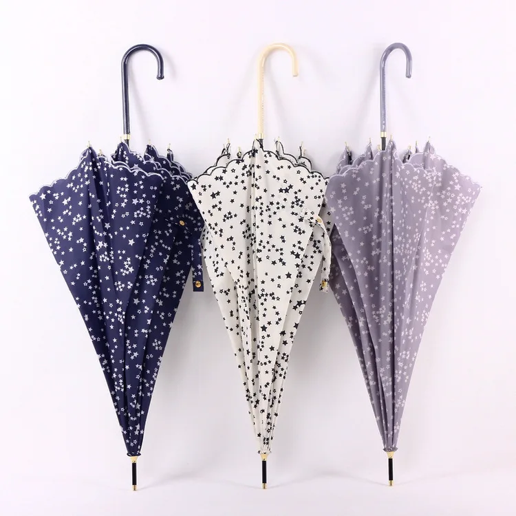

Новый длинный зонт с вышивкой в виде звезды, маленький прямой зонт от солнца, зонты для красивой девушки, зонты для женщин
