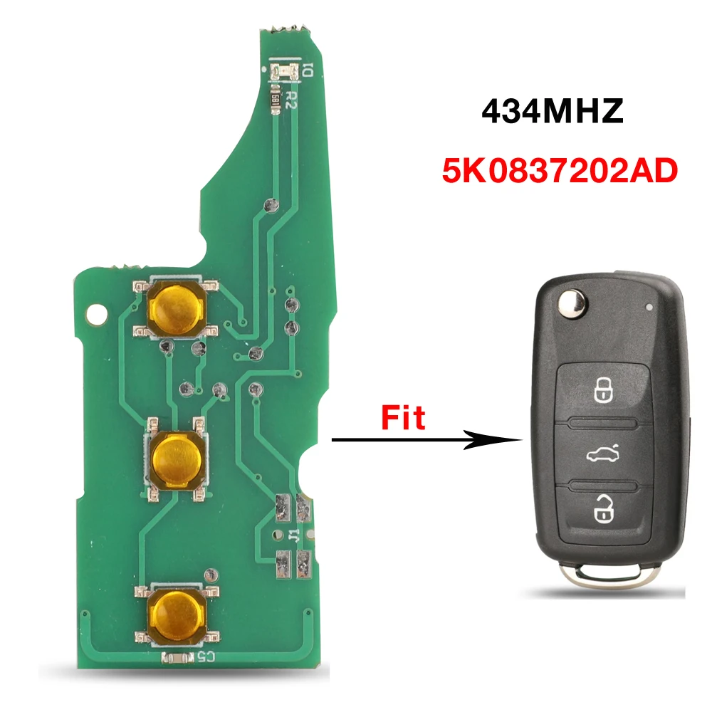 

jingyuqin Remote Circuit Board 433Mhz ID48 Chip For VW/VOLKSWAGEN Caddy Eos Golf Jetta Beetle Polo Up Tiguan Touran 5K0837202AD