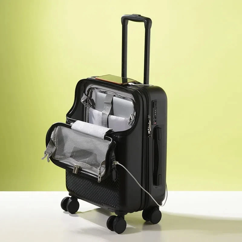 Front opening USB Rolling Luggage Spinner 20 inch light Suitcase Wheel Cabin Trolley Women's Handbag Travel Bag mala de viagem