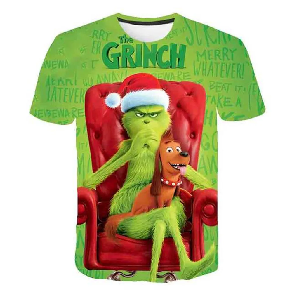 

Summer Funny Movie Christmas Green Grinch 3D Print Men's T Shirt Casual Short Sleeve Cute Boy T Shirt Size 110-6XL