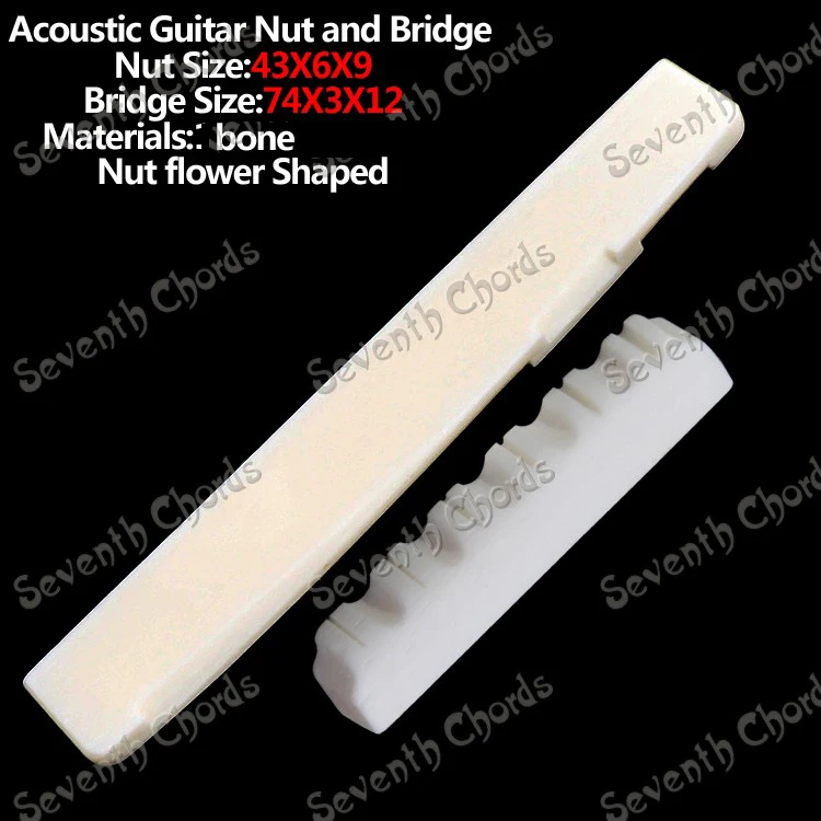 

A Set Bone Flower Shape Nut & Bridge Saddle for Acoustic Guitar Replacement - Nut size 43x6x9mm - Saddle Size 74x3x12mm