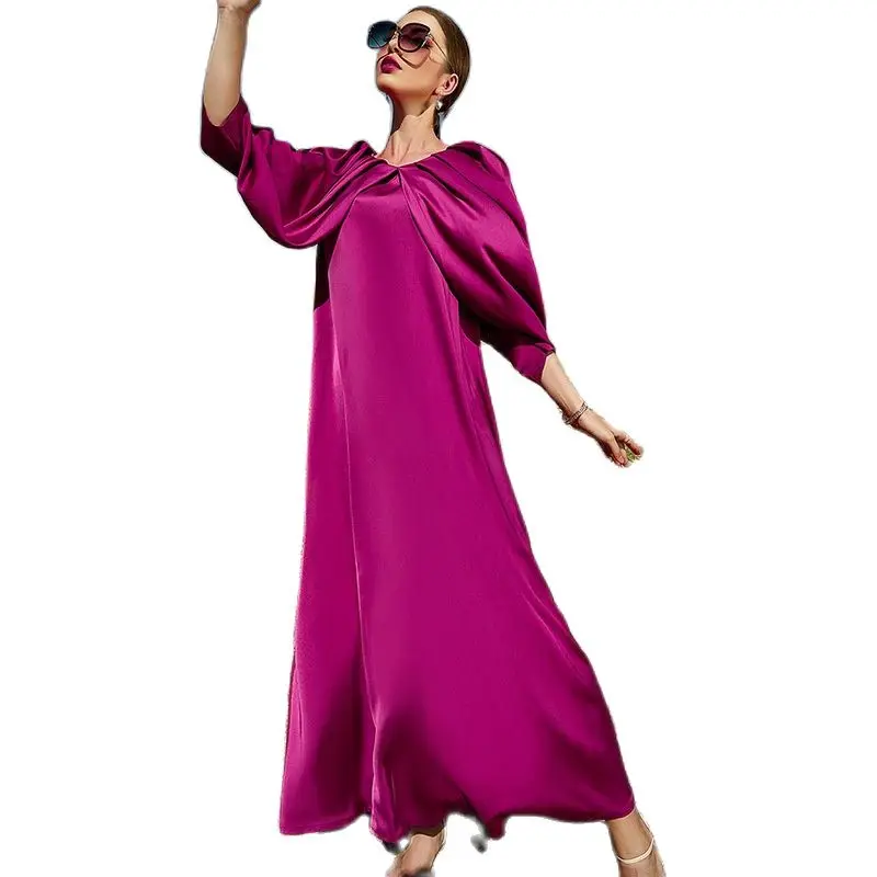 

Elegant Dress Women For Wedding Party Pleated Long Sleeve Fashion Abayas Muslim Islamic Clothing Djalaba Marocaine Kimono