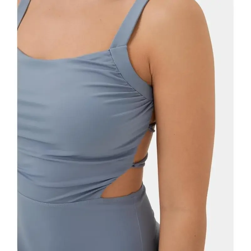 Повседневное облегающее платье миди со шнуровкой и открытой спиной рюшами Halara |