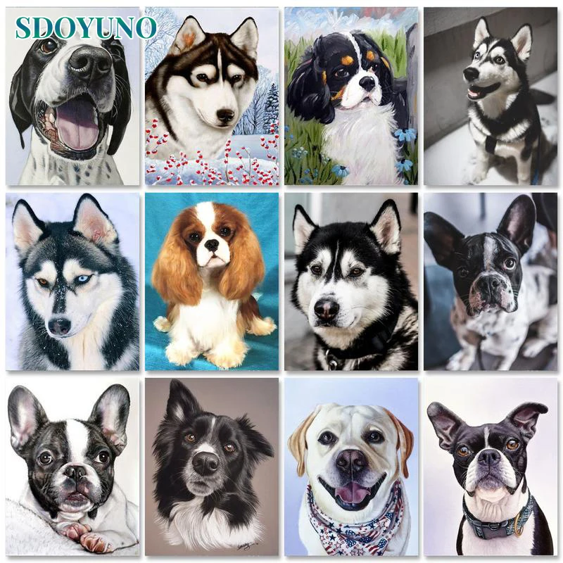 

SDOYUNO 60x75cm Picture By Number Dog Animal Art Oil Painting Animal Drawing Canvas Acrylic Handpainted Gift Home Garden