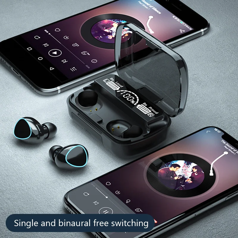 Фото M10 TWS Fone Bluetooth наушники с микрофоном, наушники-вкладыши 3000 мАч, зарядное устройство, беспроводные наушники, беспроводная гарнитура Bluetooth с дисплеем №5