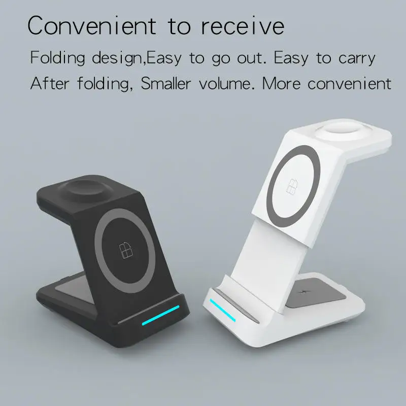 

15W wireless charger 3 in 1 fast charging for iphone 13/12 samsung S20/21 headphone iwatch adjustable vertical magnetic charger