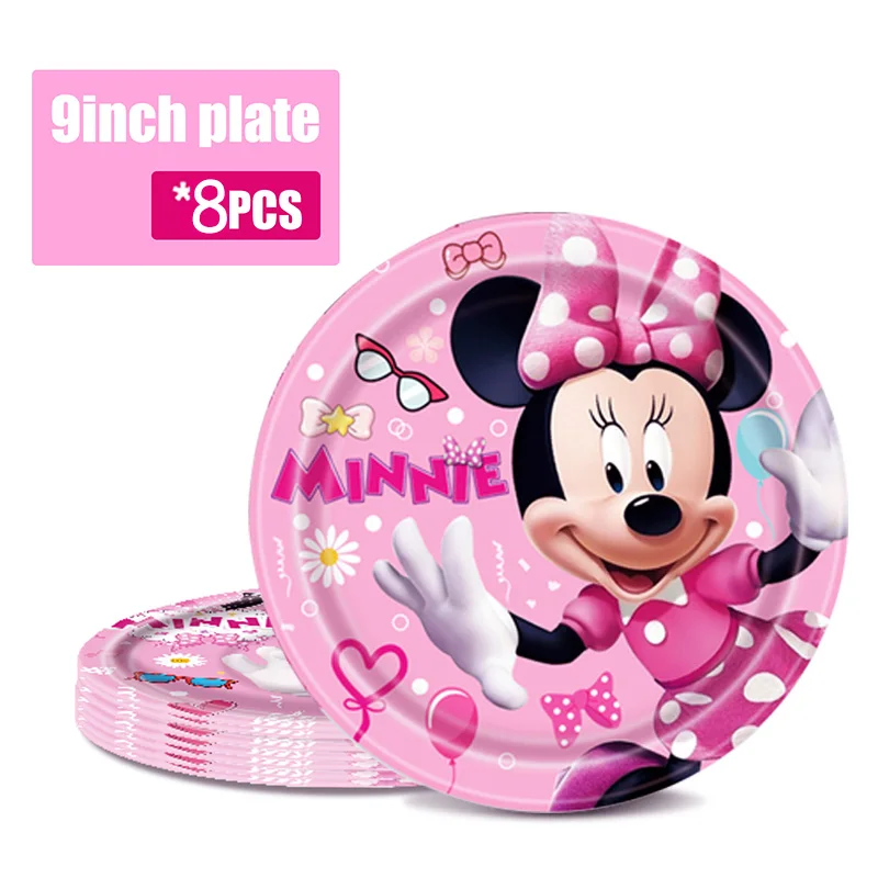 Розовая посуда для дня рождения с Минни Маус