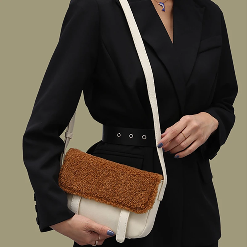 

Small Crossbody Bags for Women Fashion Lambs Wool Patchwork Ladies Shoulder Crossbody Bag Luxury Designer Square Female Purses