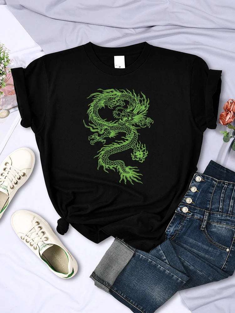 

Футболка женская с зелёным драконом и тату-наклейками, милая забавная дышащая рубашка в стиле хип-хоп, повседневная одежда