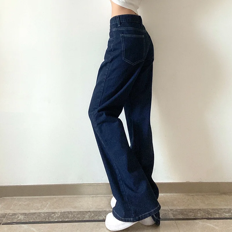 Fashion Women's Trousers Solid Color Fashion Casual High-waisted Straight Pocket Jeans Clothes for Women Fall 2021