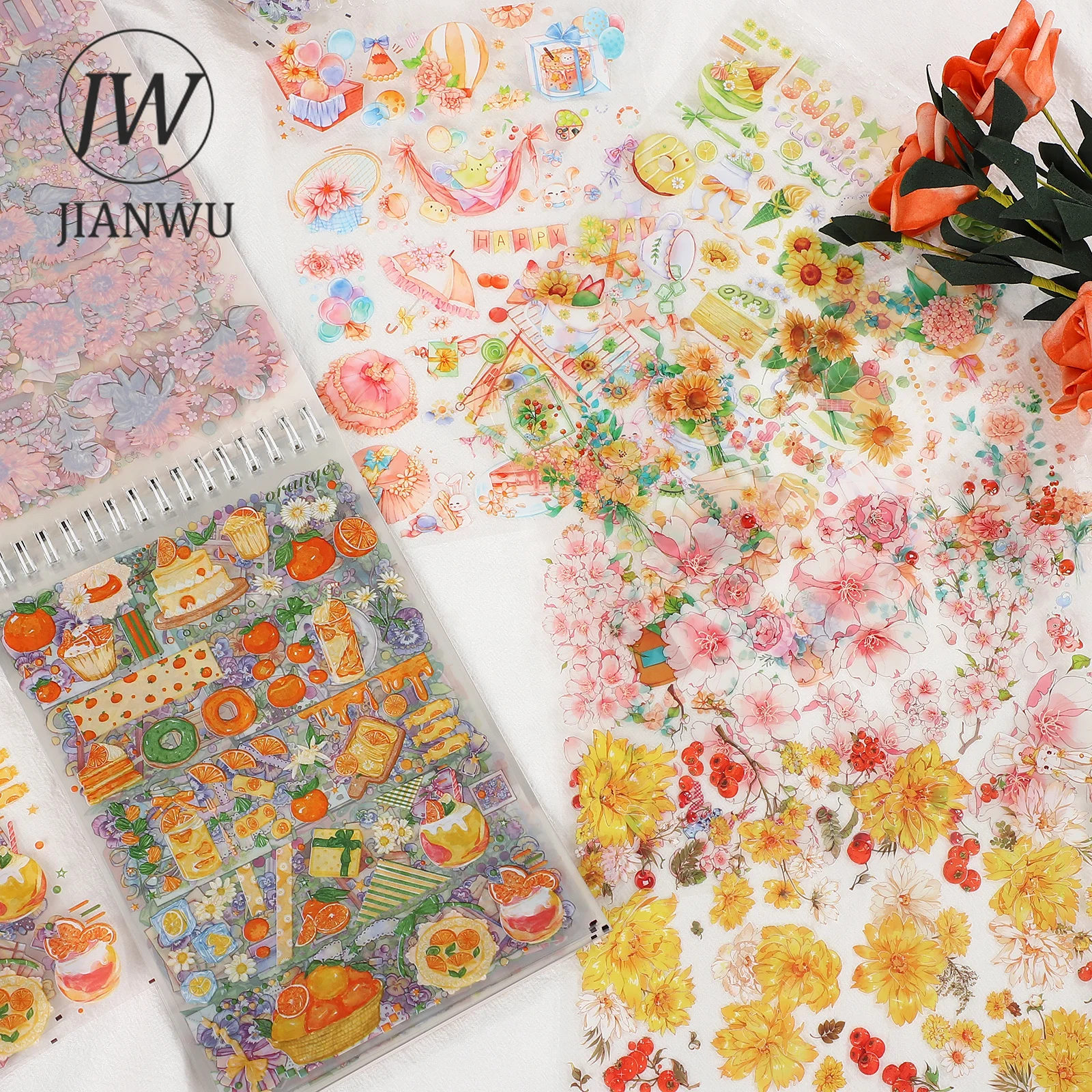 

JIANWU Cute Girl Heart Flower PET Sticker Book DIY Journal Background Decoration Washi Tape Scrapbooking Stickers Kawaii