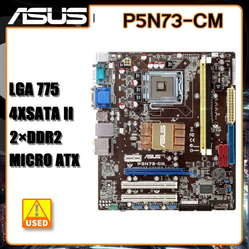 LGA 775 Motherboard Asus P5N73-CM  DDR2 4GB  SATA II USB2.0 VGA Micro ATX GeForce 7 Series Onboard GPU For Core 2 Quad 2 Duo