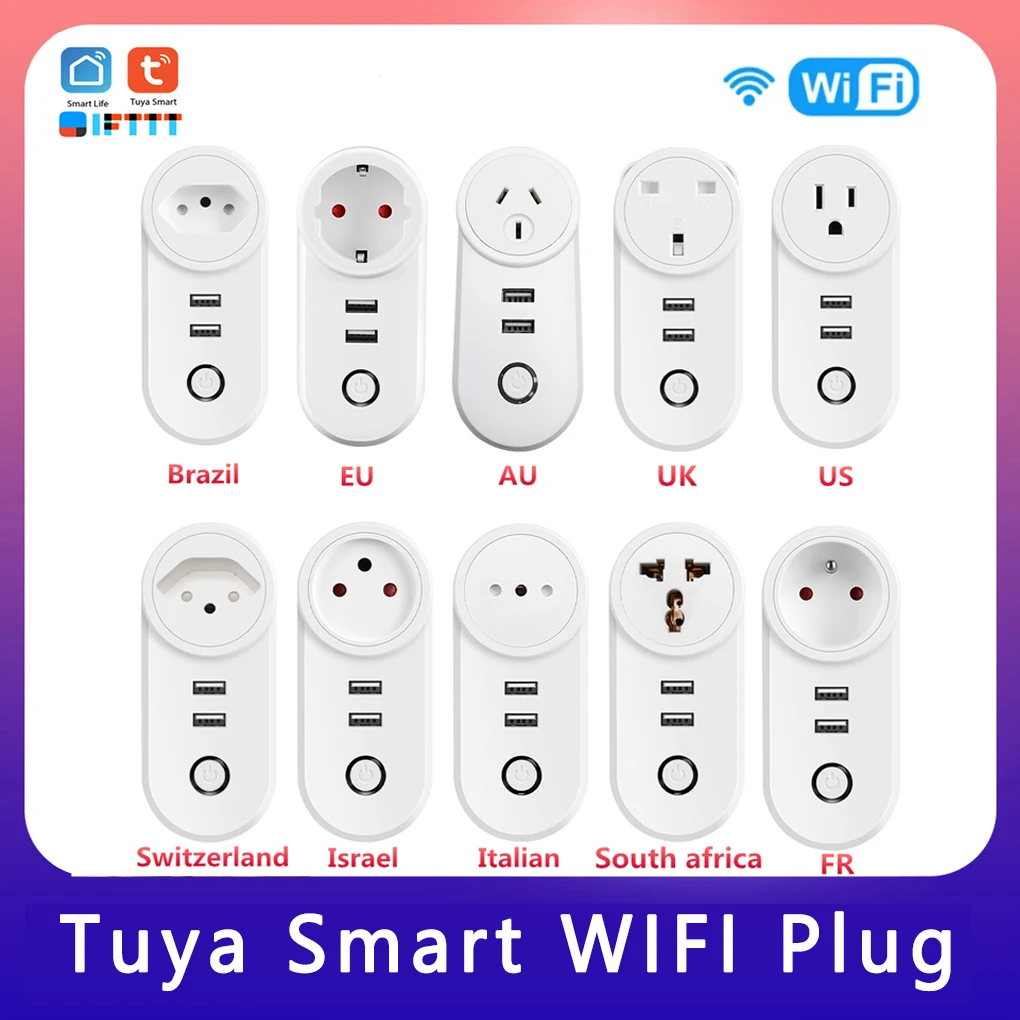 

10/16A Tuya WIFI Plug Smart life Socket Outlet UK EU AU Brazil FR Israel IT Plug Remote Control Work For Alexa Google Assistant