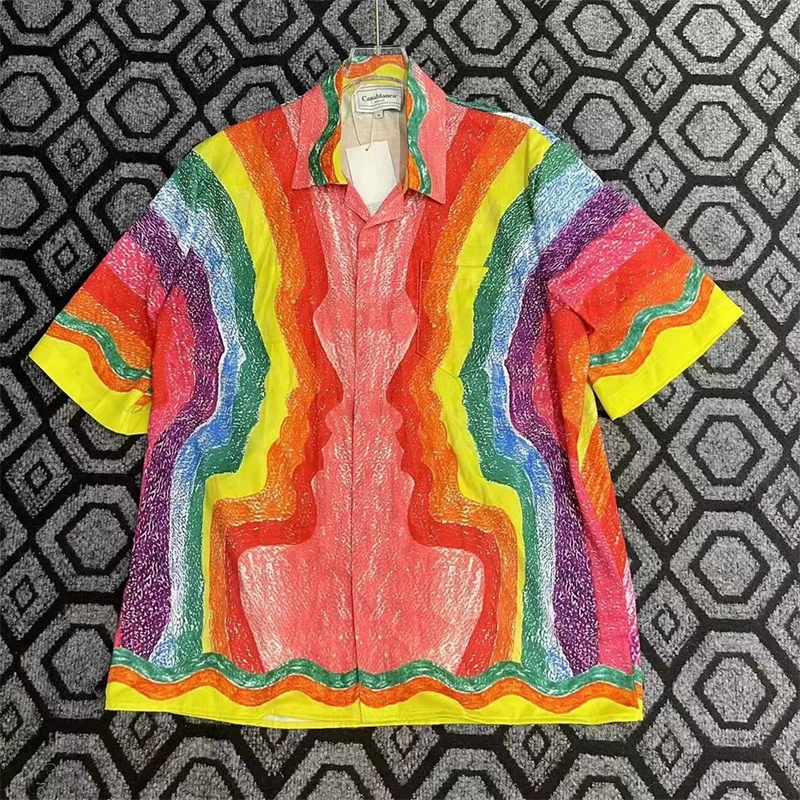 

New Casablanca Full Color Printing Shirt Men Women Hawaii Beach Silk Shirts