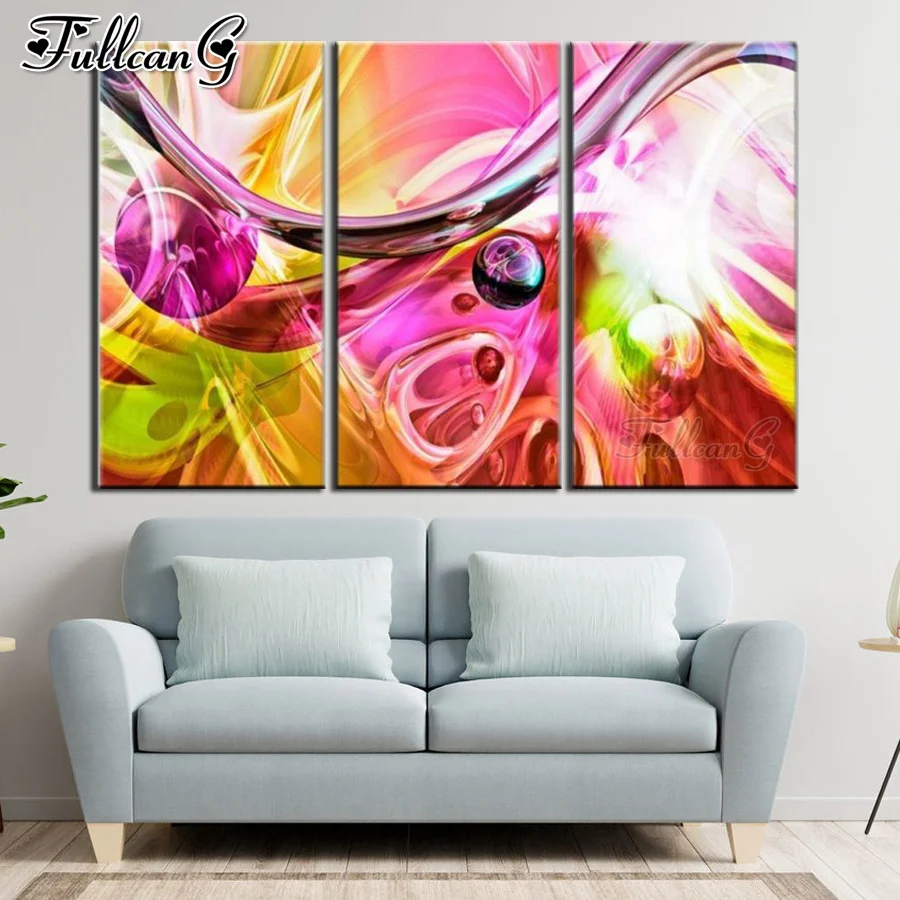 Современные абстрактные красочные линии 3 панели очень большая алмазная
