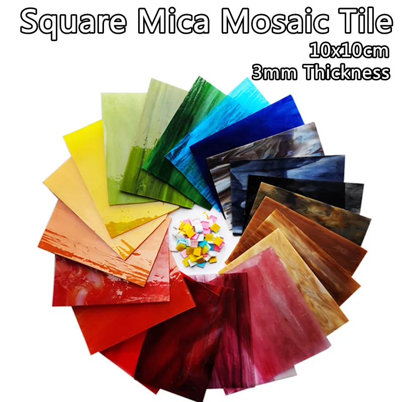 

1pc 10x10cm Square Colorful Mica Mosaic Tiles 3mm Thickness DIY Mosaic Craft Materials Well Package with Foam Sponge