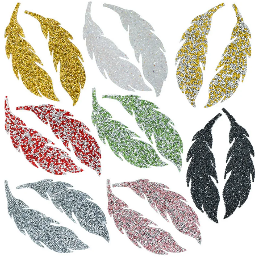 

10 Pcs Leaf Shape Rhinestones Patches DIY Hotfix Motif Applique Clothing Bag Decor Repair Accessory