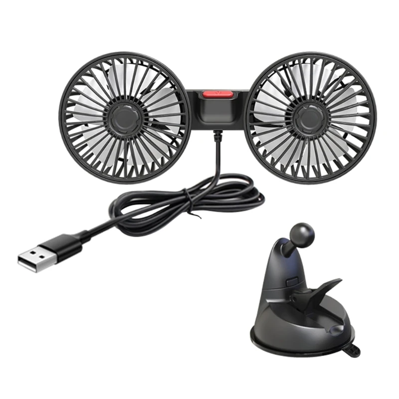 

Car Dual Head Fan 360° Rotation 3 Gear Adjustable Suction Cup Cooling Fan for Vehicles Office Dashboard Mounted USB Fan