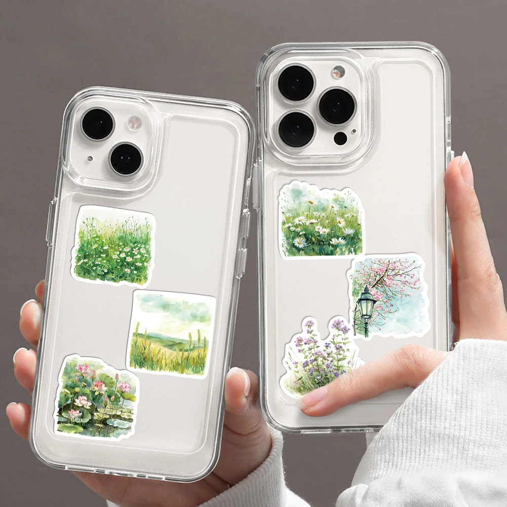 Акварельные летние цветочные наклейки 50 шт