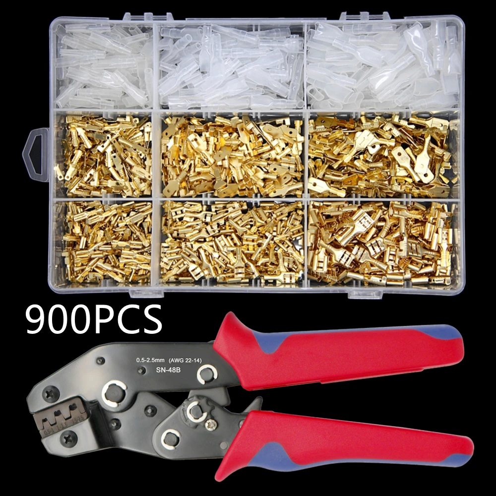 

900/450pcs Spade Terminals Female Male Cold Crimp Terminal 2.8/4.8/6.3mm Spring Plug Wire Connector Car Speaker SN-48B