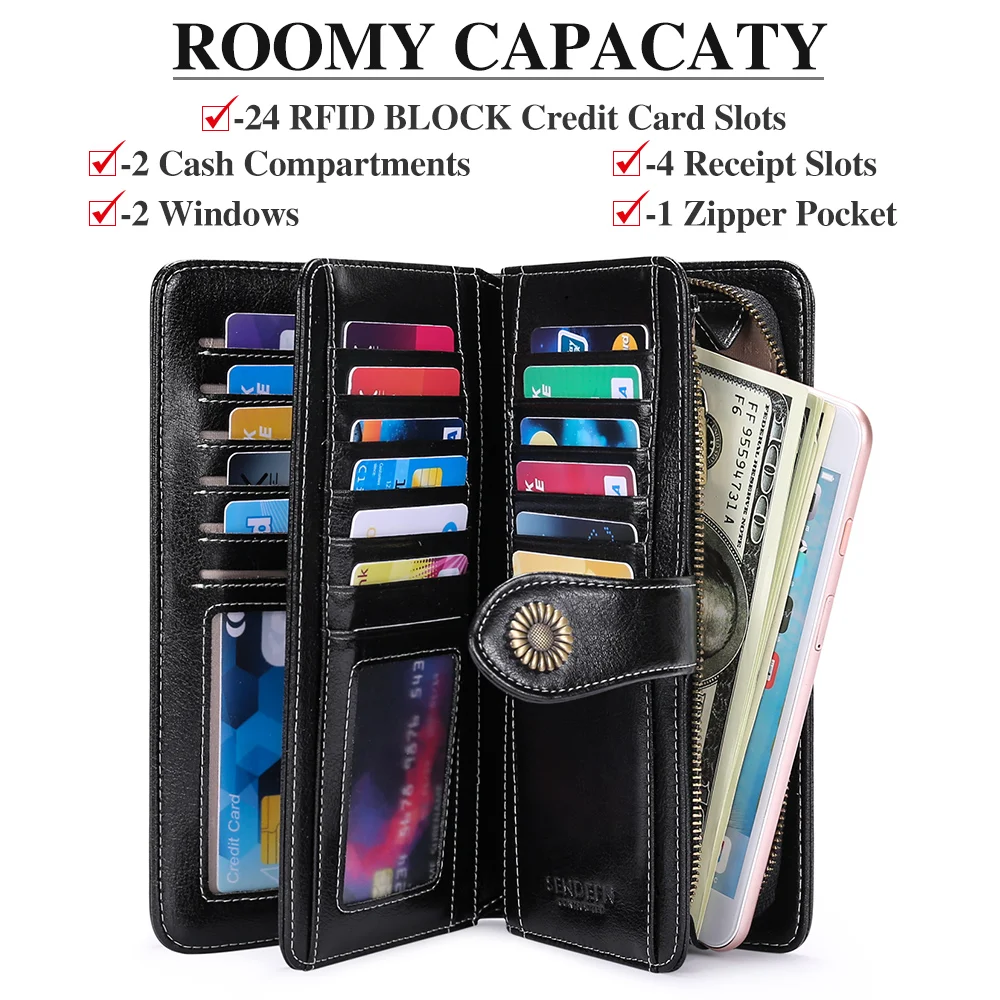 Genuine Leather Wallet For Women Clutch Female Purse Long Money Bag Zipper Coin Wallet Luxury Wristlet Phone Hasp Wallets