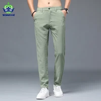 Summer Pants Men Stretch Casual Slim Fit Elastic Waist Jogger  Korean Breathing Linen light green Brand Thin Trousers Male 28-38