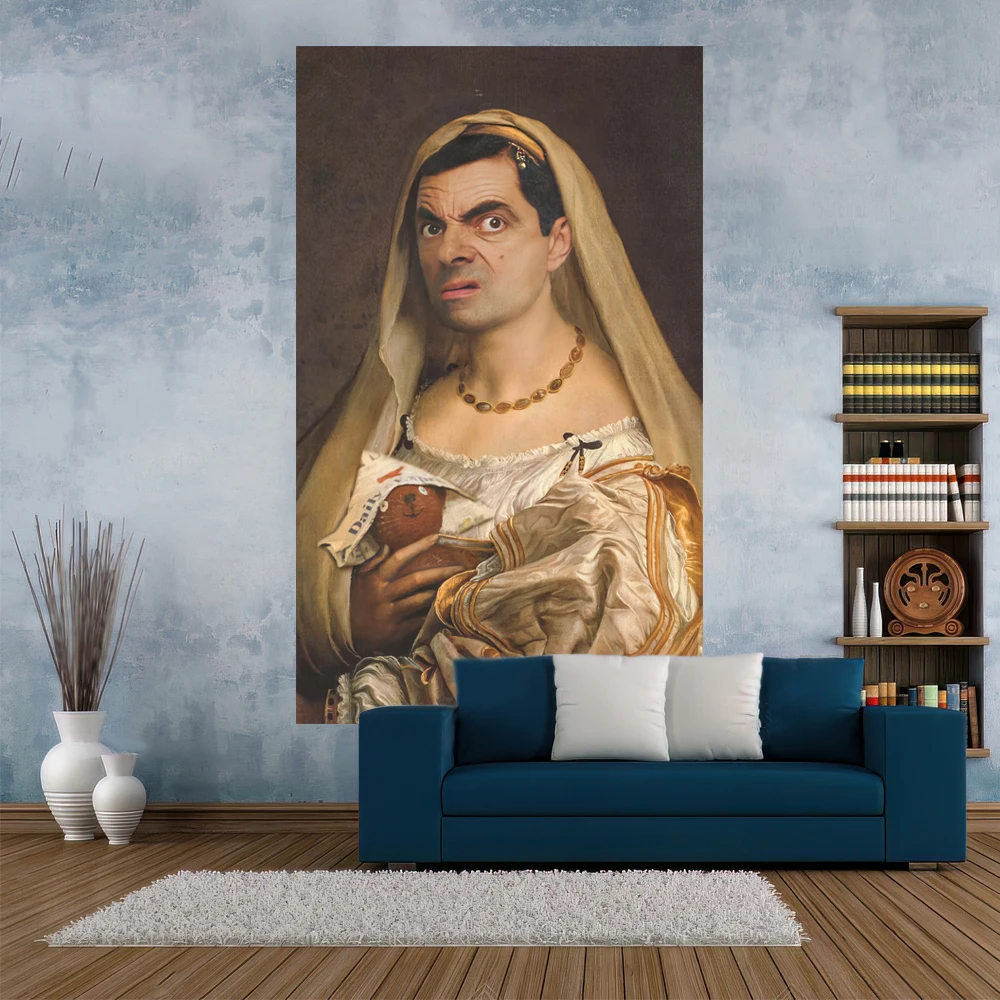

XxDeco Funny Painting Tapestry Room Decor Aesthetic Mr Bean Printed Wall Hanging Bedding Carpets Decoration For Home