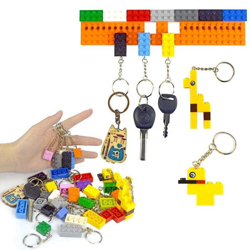 

10Pcs/Lot Keychain Keyring Building blcoks 2X4 Colorful MOC Brick Figure Educational Brick Compatible All Brands Model For Kids