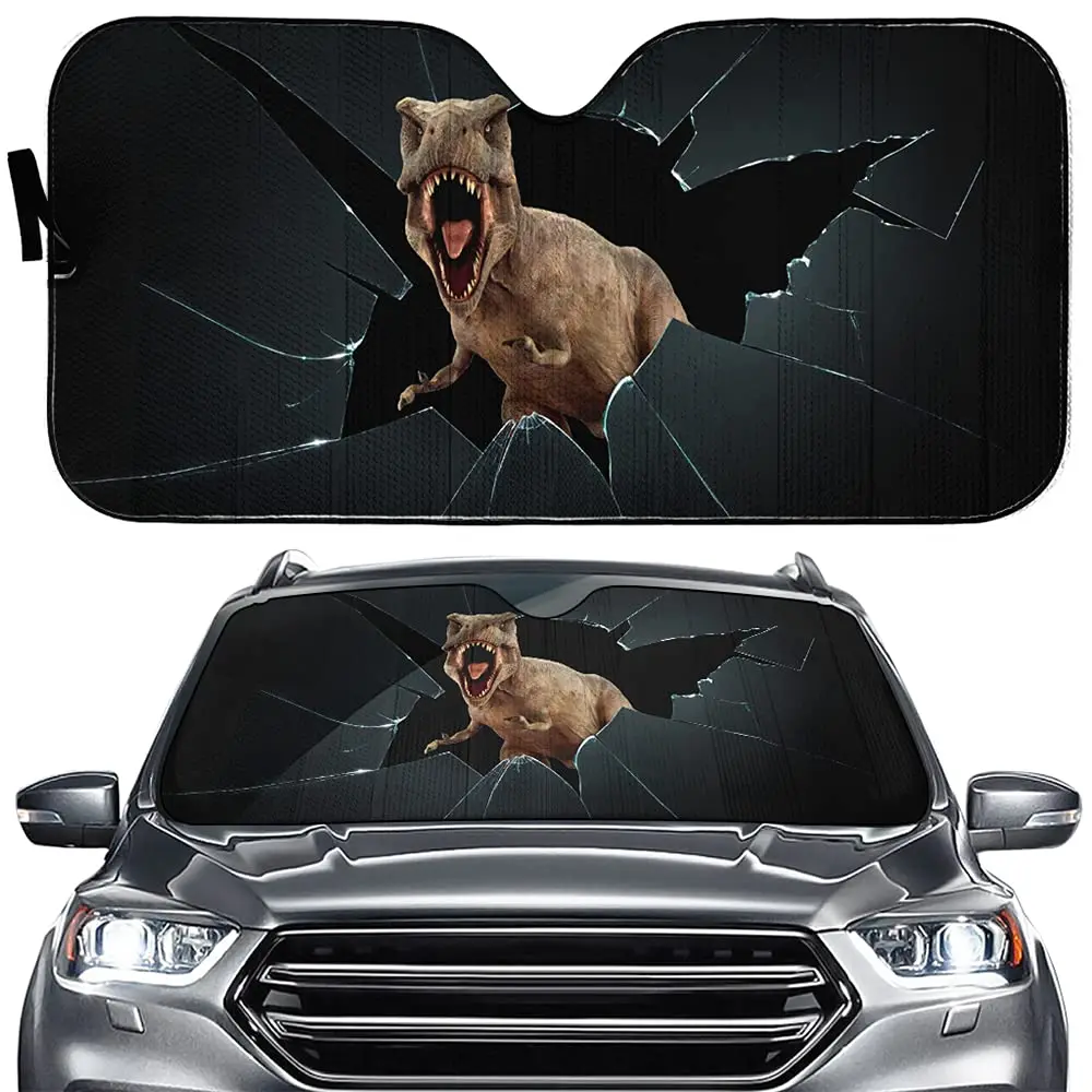 

YOSA Funny Car Windshield Sun Shade Angry Dinosaur Driver Front Window Sunshade Tyrannosaurus Escaped Sun Visor Shades for Truck