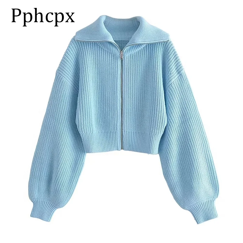 

Свитер Pphcpx, женские зимние вязаные кардиганы 2022, женские толстые свитера с длинным рукавом и воротником-поло, Женские винтажные кардиганы, п...
