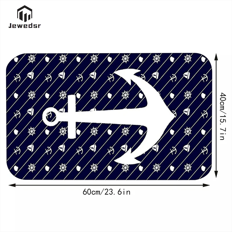 Индивидуальный коврик с морскими якорями и лодками в темно-синюю полоску