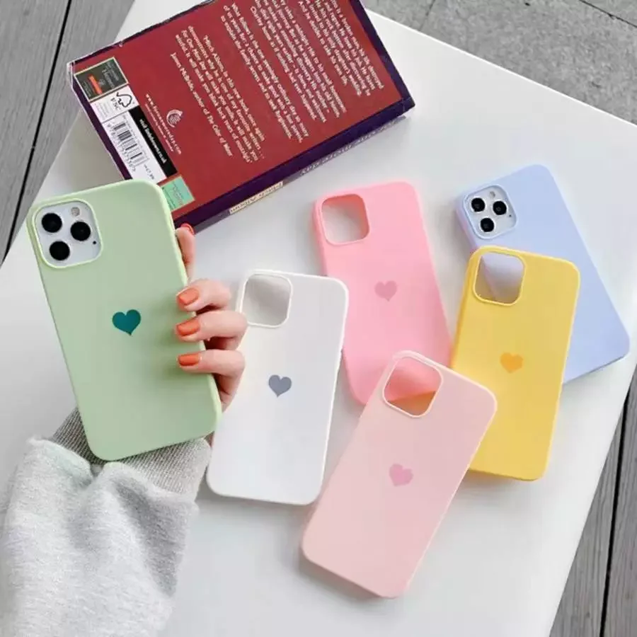 

Silicone Solid Color Case for iPhone 13 8 Plus 7 6 6S plus Soft Cover Heart Phone Cases for iPhone XS 11 12 Pro MAX XR X XS Max