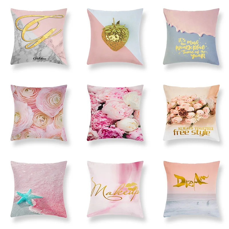 

Розовая Скандинавская Джейн наволочка, позолоченная пляжная Подушка с алфавитом, подушка для дивана, украшение для дома, подушка для спины