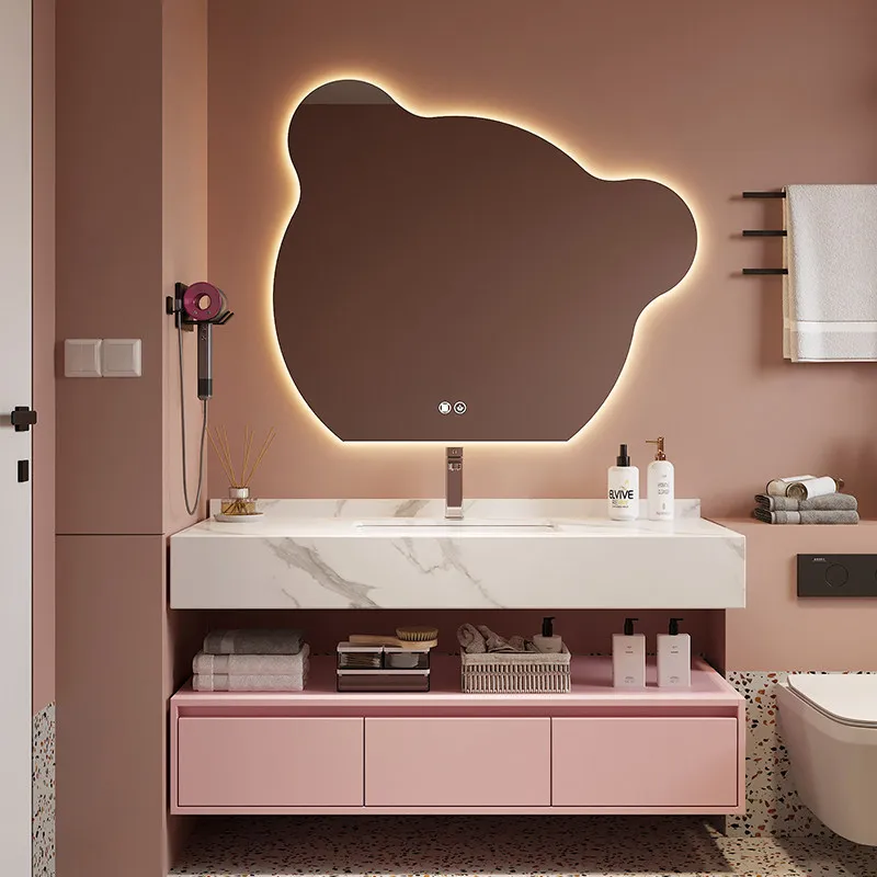 

Net red bear mirror pink customizable bathroom vanity washbasin simple bathroom cabinet combination muebles de dormitorio