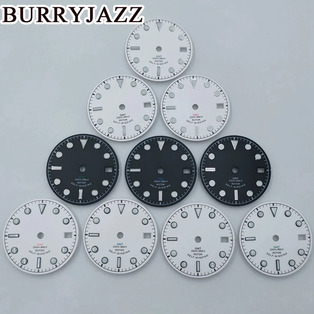 BURRYJAZZ 29 мм без логотипа NH34 NH35 GMT Циферблат для часов Белый Черный циферблат