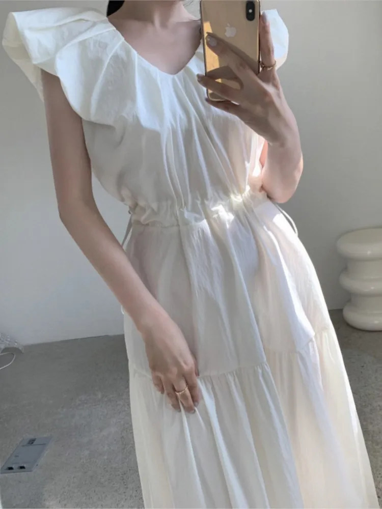 Летнее платье-трапеция без рукавов женские милые плиссированные Модные