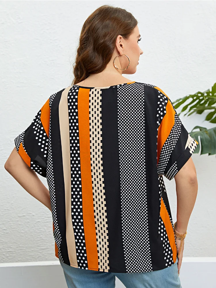 Summer patchwork crewneck loose women's top plus size women clothing women tops and bloues